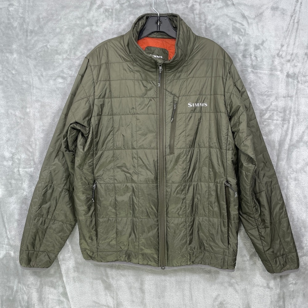 Simms Fishing Men's Size M Fall Run Collared Quilted Puffer Jacket  Olive Green